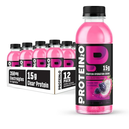 Protein2o 15g Whey Protein Isolate Hydration Drink, 350mg of Electrolytes, Vitamins B5 & B6, Sugar Free, Dragon fruit Blackberry, 16.9 oz Bottle (Pack of 12)