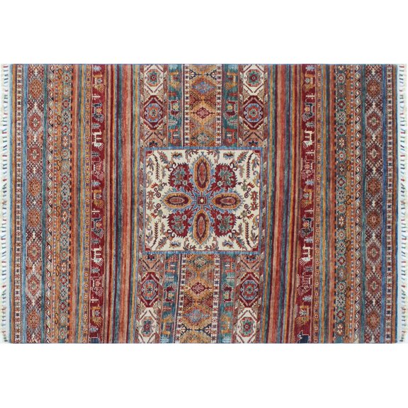 noori rug n1596 khurgeen abbas hand knotted area rug, 6'9" x 9'3", red/ivory