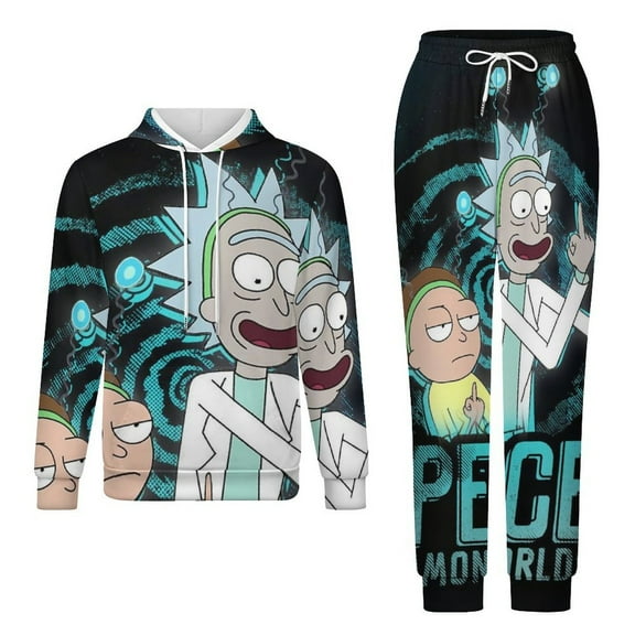 Rick And Morty Unisex Adult Sweatsuits Hoodie & Sweatpants Long Sleeve Hooded Sweatshirt Matching Joggers Tracksuit Sets 2XS