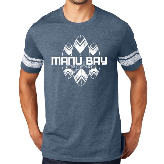 Manu Bay Surf Company WHITE SURFBOARDS surfer Tee Shirt, 4XL Heathered Navy/White