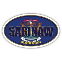 Saginaw City Michigan State Flag | MI Flag Saginaw County Oval State Colors Bumper Sticker Car Decal 3x5 inches
