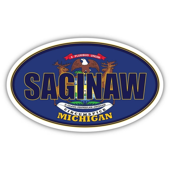 Saginaw City Michigan State Flag | MI Flag Saginaw County Oval State Colors Bumper Sticker Car Decal 3x5 inches