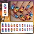 thumbnail image 2 of Yoyauz 24 Pieces Of Colorful Pressed Nails, Complete Set Of Square Spring And Summer Fake Nails With Sunset Ocean Coconut Tree Pattern, Women Can Reuse And Stick On Nails, 2 of 8