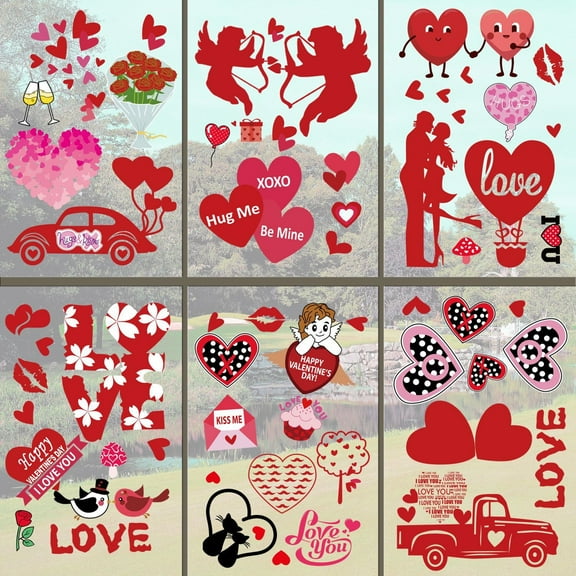 ABODELINE 8 Sheets Valentine Window Clings Stickers Happy Valentine's Day Herat XOXO Cupid Window Decals for Home Wedding Anniversary Party Supplies Shop Window Glass Decoration