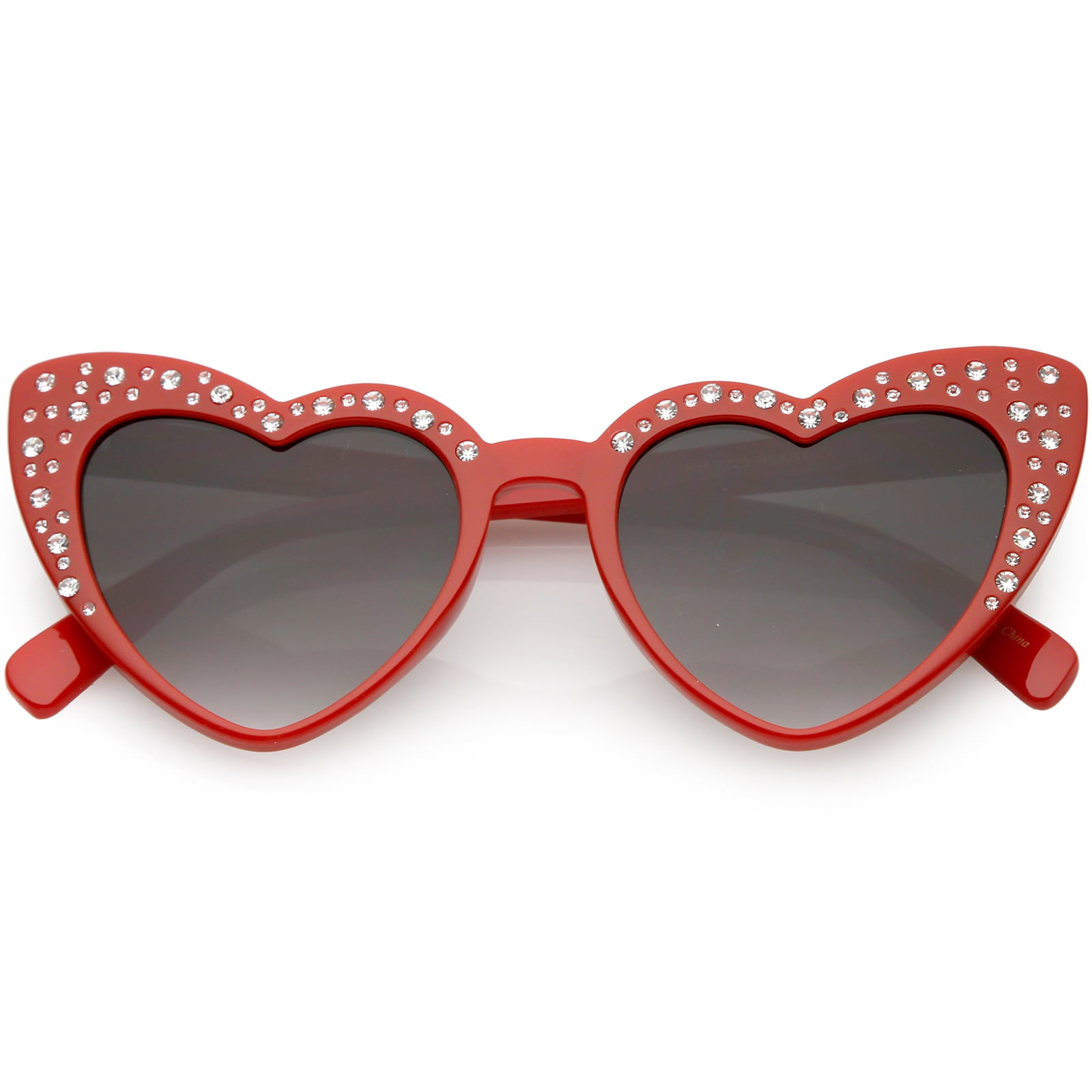 Oversize Rhinestone Heart Sunglasses High Sitting Arms Gradient Lens 51mm Red Lavender