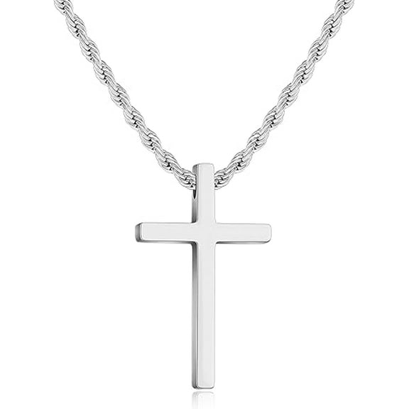 Cross Necklace for Men, 925 sterling Silver Cross Pendant Necklace for Men