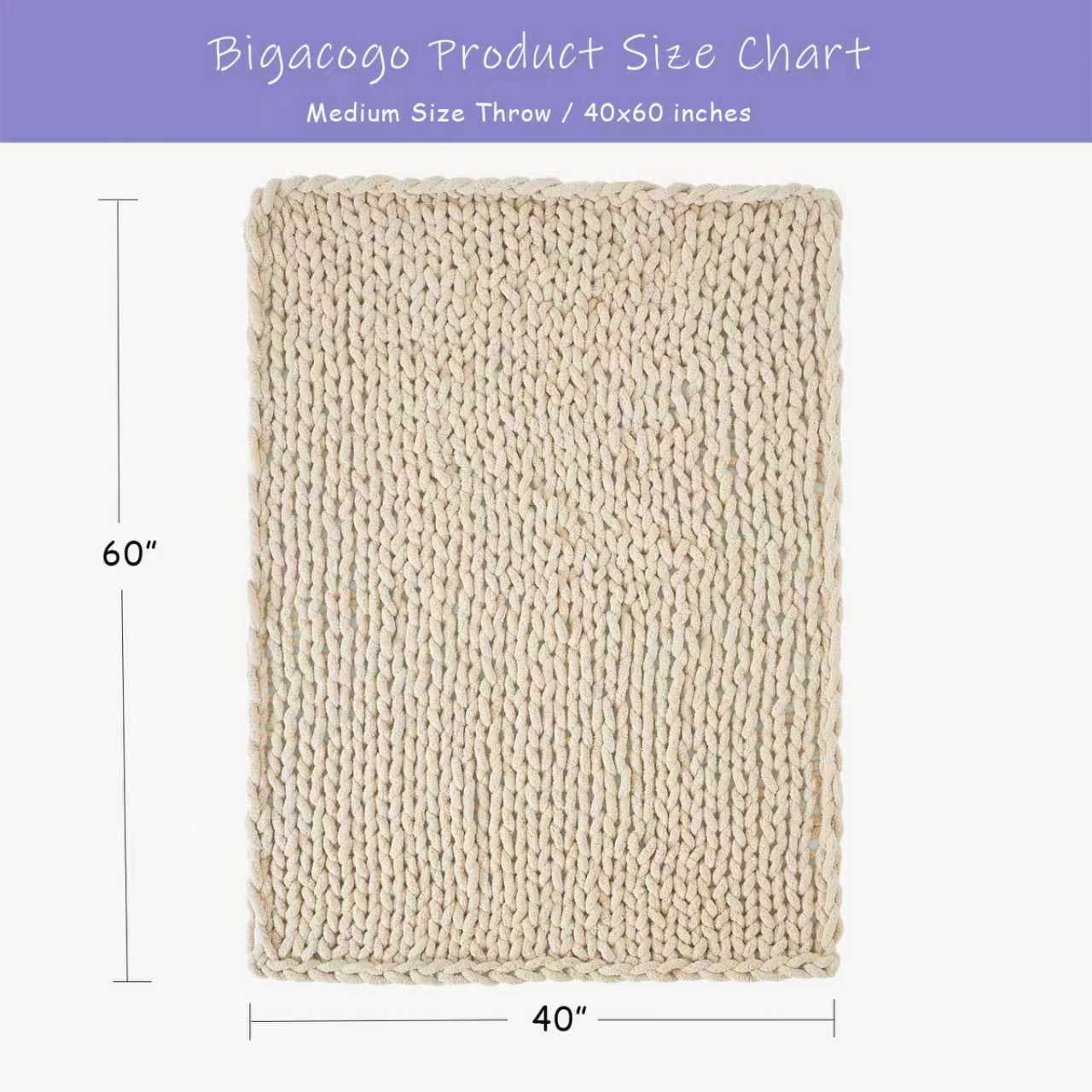 HomeCozy Chunky Knit Throw Blanket, 50x60 Inch Beige Soft Thick Chenille Blanket for Couch, Bed, Sofa, Cozy Hand Knitted Rope Knot Crochet Throw