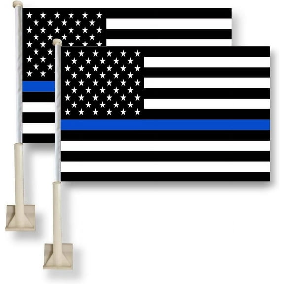 Thin Blue Line USA Car Window Flag 11X16Inch(28x40cm) 100% Polyester, Strong White Flagpole