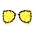 thumbnail image 3 of Womens Large Rhinestone Show Light Rim Trim Metal Rim Butterfly Sunglasses Gold Pink - Yellow, 3 of 8