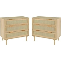 LAZZO 3 Drawer Dresser for Bedroom, Rattan Dresser, 2PCS，Wood Oak