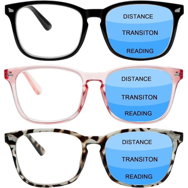 3 Pack Progressive Multifocus Reading Glasses for Women and Men Blue Light Blocking Anti Eyestrain Computer Readers