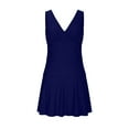 thumbnail image 5 of WCMZJ Women's V Neck One Piece Skirt Swimsuit Ruched Retro Tummy Control Swimdress Bathing Suit Navy L, 5 of 7