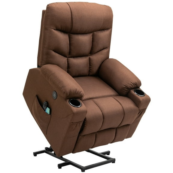 Homegear Fabric Power Lift Electric Recliner Chair with Massage and Vibration, Brown