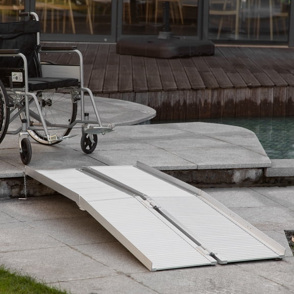 Zateety Foldable 72" Long Aluminum Mobility Ramp, 600 lb Limit