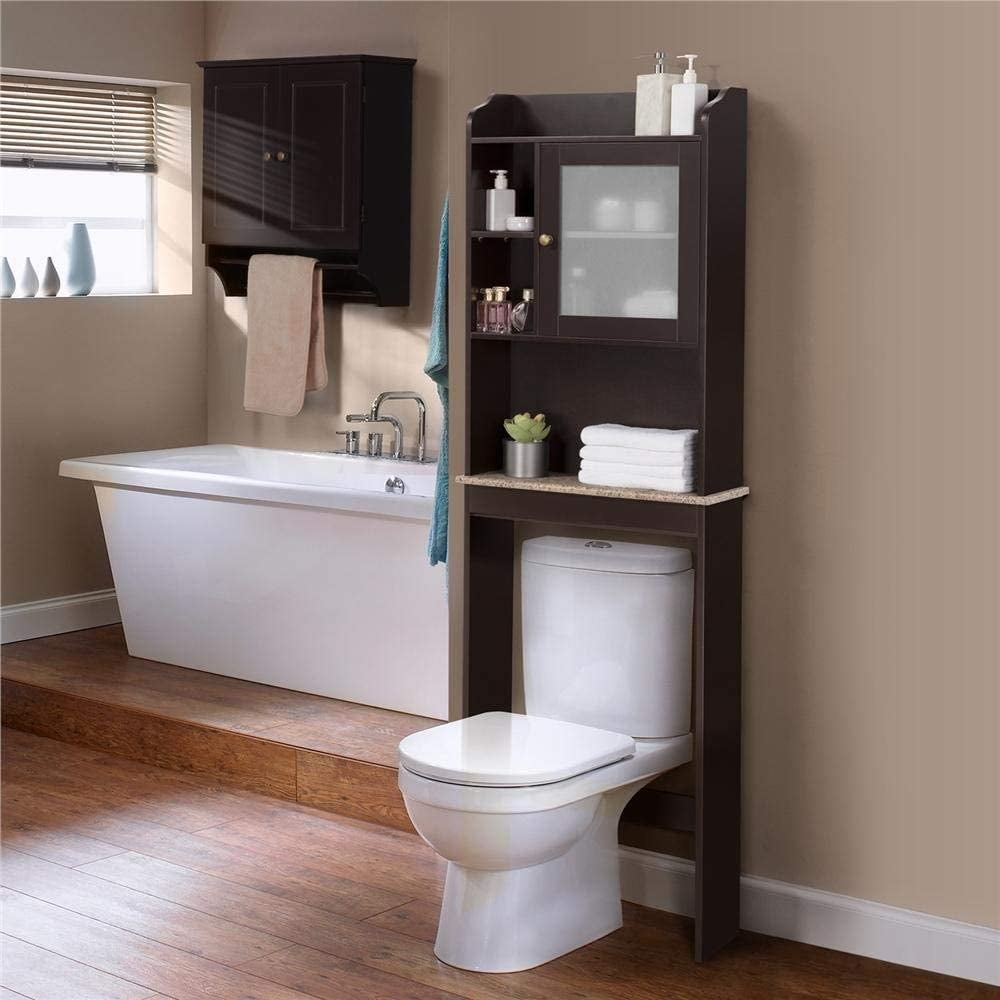 Syngar Bathroom Above Toilet Cabinet, White MDF Storage Cabinet, Bathroom Storage Space Saver with Adjustable Shelf & A Barn Door, Over The Toilet