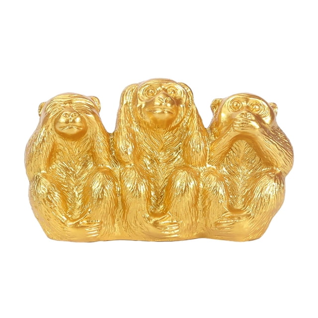 Abbracc Monkeys Sculpture Decorative Handmade Resin for Home Tabletop Memorable Gift Golded