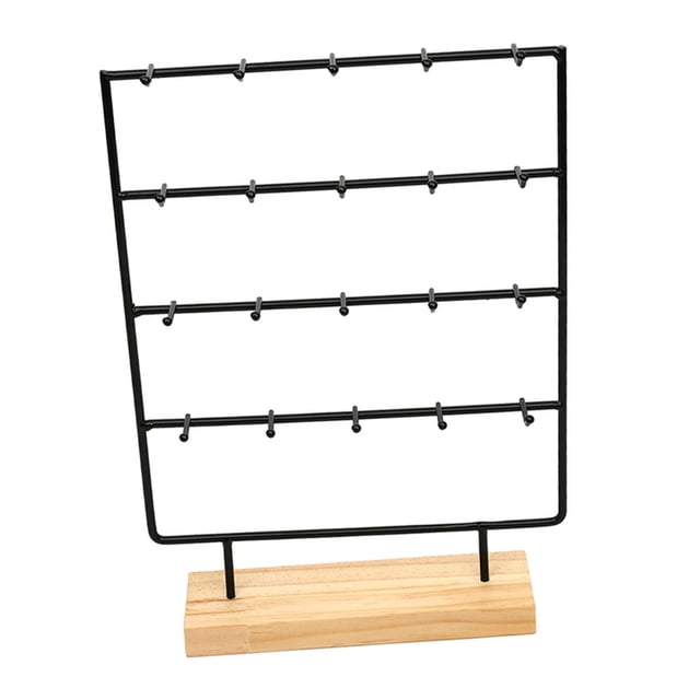 Bunblic Ear Card Display Holder Jewelry Display Stand with 20 Hooks Ears Storage Rack for Ear Cards Pendants Desktop Black