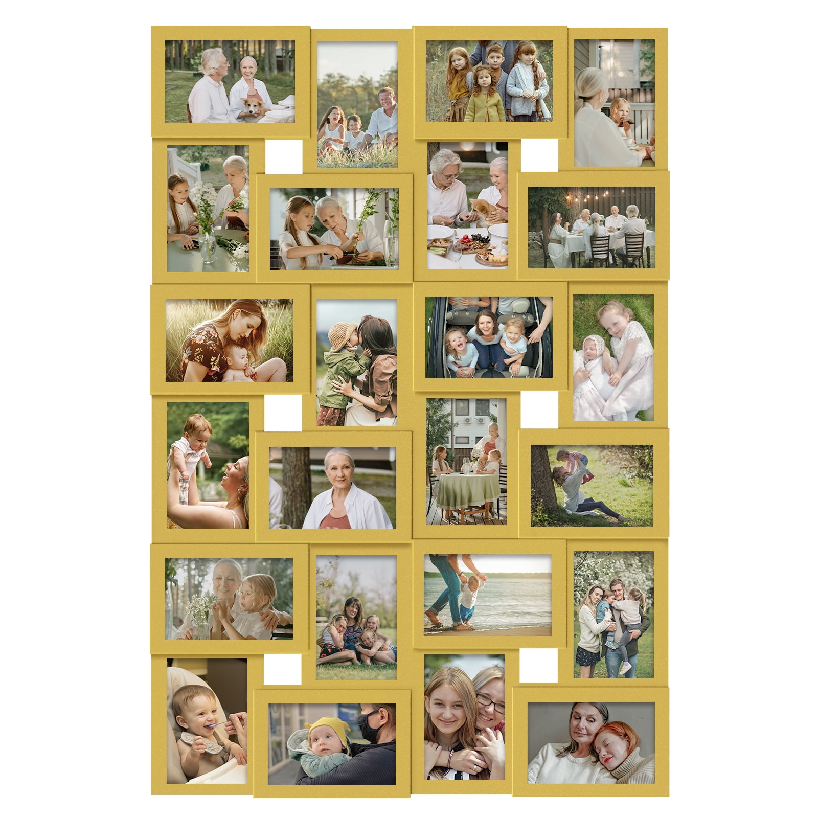 Hello Laura 24 Socket Gold Collage Photo Frame 4 x 6 Pictures for Large Family and Friend Decor