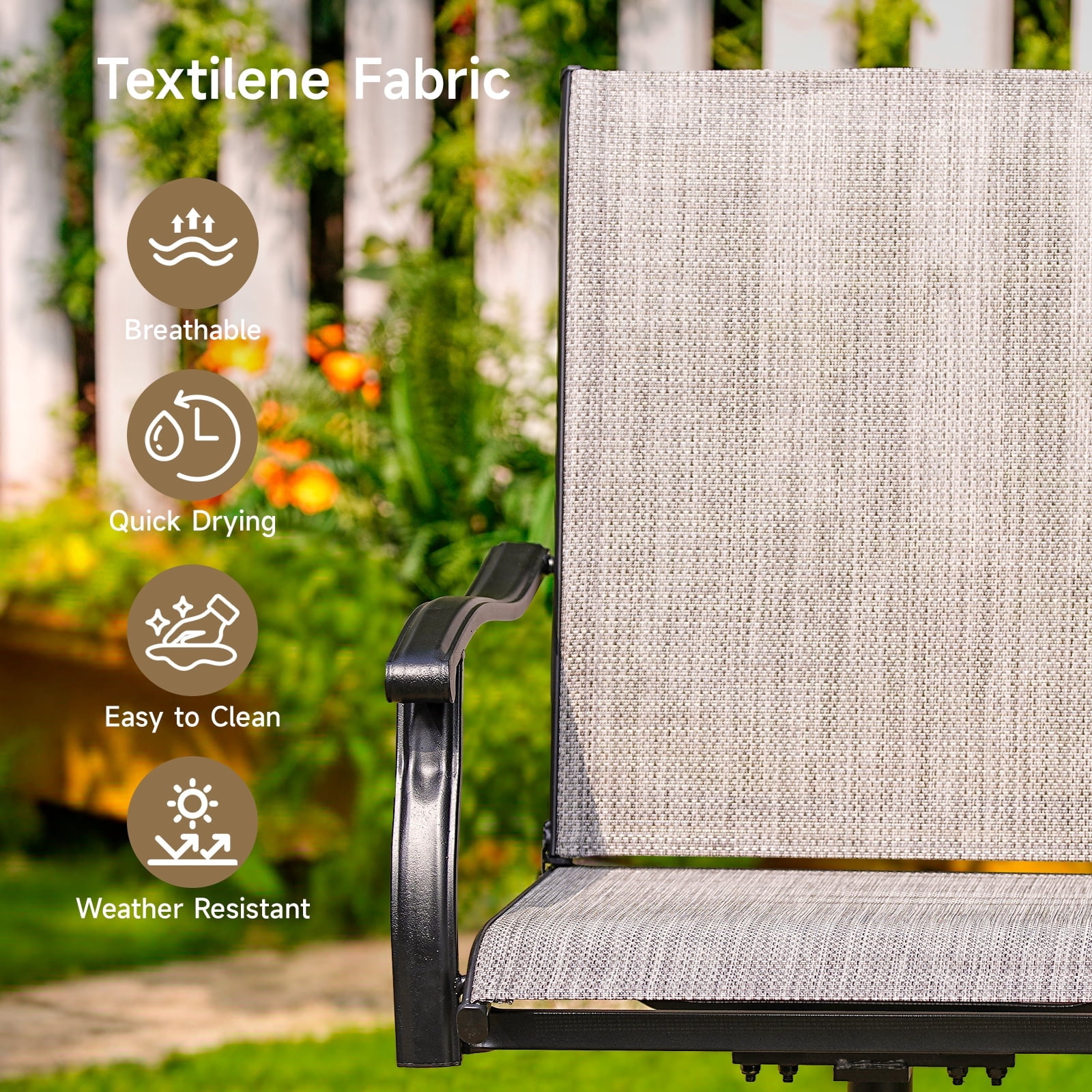 Dovov Patio Swivel Chairs Set of 2, Outdoor Dining Chairs High Back All Weather Textilene Swivel Patio Chairs with Metal Rocking Frame for Lawn Garden Backyard Deck Porch, Brown