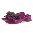 thumbnail image 2 of FSJ Women Rhinestone Bowknot Wide Strap Mules Open Square Toe Low Chunky Heeled Slide Sandals Backless Daily Party Dress Shoes Size 9.5 Purple, 2 of 4