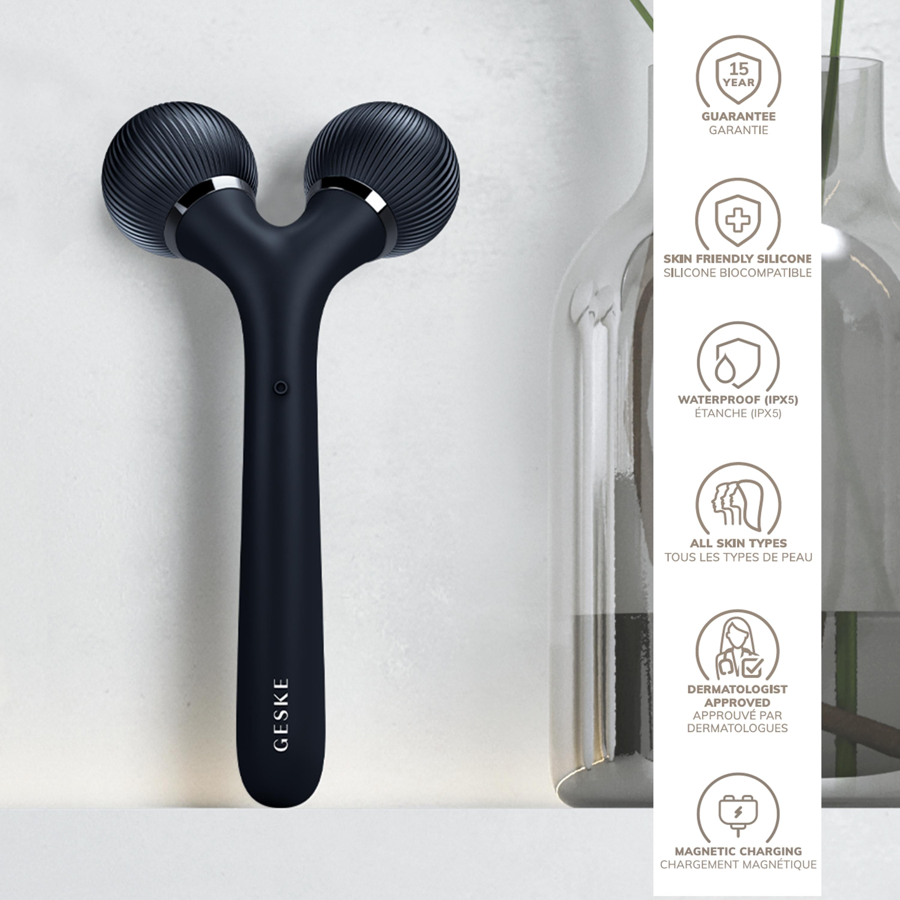 GESKE SmartAppGuided™ Sonic Facial & Body Roller | 4 in 1 | Derma Roller | Facial & Body Dermasmooth Stimulator | Derma Roll | Professional Facial & Body Roller | Dermaroller for Skincare and Beauty