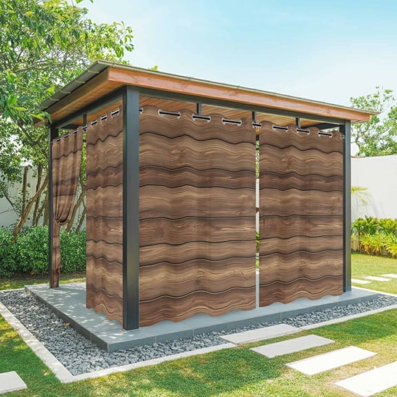 Outdoor Curtains for Patio Waterproof, Vintage Wood Grain Windproof Pravicy Outside Porch Blackout Curtain, Country Wooden Board Brown Sun Blocking Grommets Curtains for Cabana 2 Panels 54"x108"