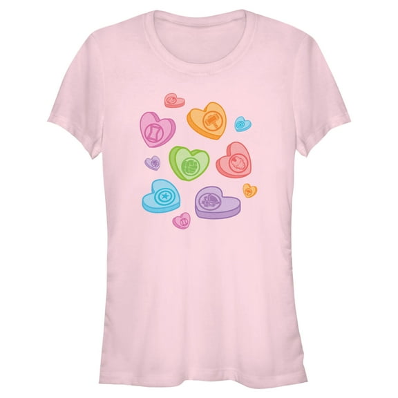 Junior's Marvel Avengers Candy Hearts Graphic Tee Light Pink Small