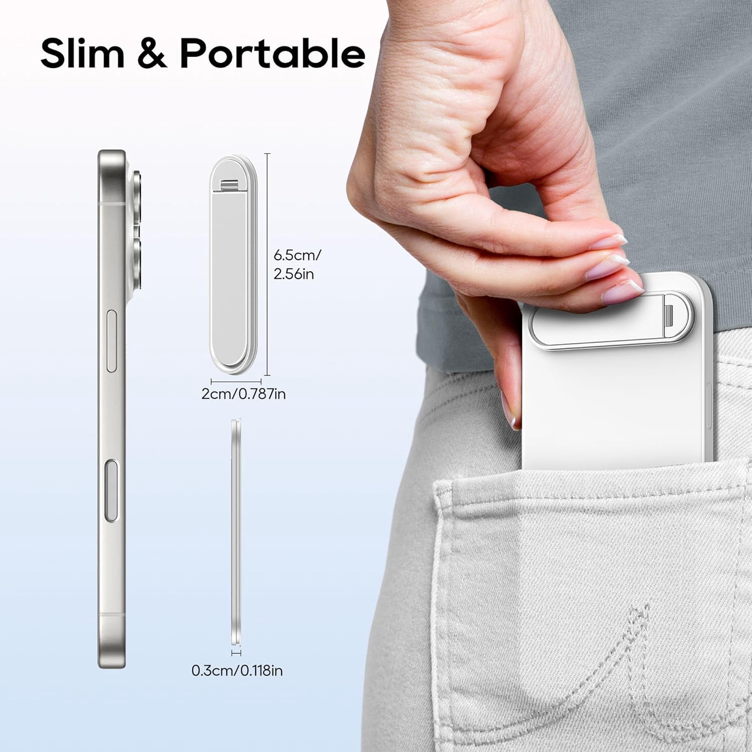 NEOYFC fo 2 Pack Phone Kickstand, Horizontal and 2 Angle Adjustable Vertical Phone Stand, Folding Phone Holder Stand Compatible with iPhone, and All Cellphones (Silver & Silver)