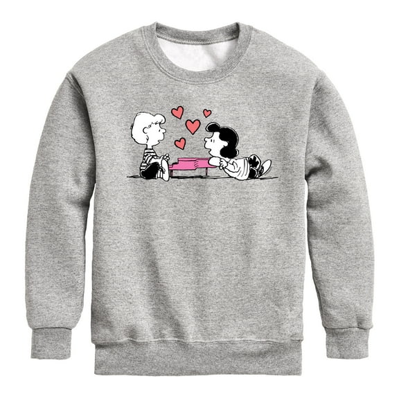 Peanuts - Lucy And Schroeder Heart Thoughts Graphic Long Sleeve Fleece Sweatshirt