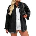 thumbnail image 4 of Fantaslook Denim jackets for Women Oversized Button Up Frayed Hem Shackets Fashion Jean Jacket With Pockets, 4 of 8