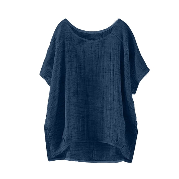 GZWYHT Linen Tops For WomenGauze Casual Dressy Blouse Outfits Trendy Boho Outfits Crewneck Short Sleeve Solid Shirts Casual Summer Loose Fit Trendy Outfits