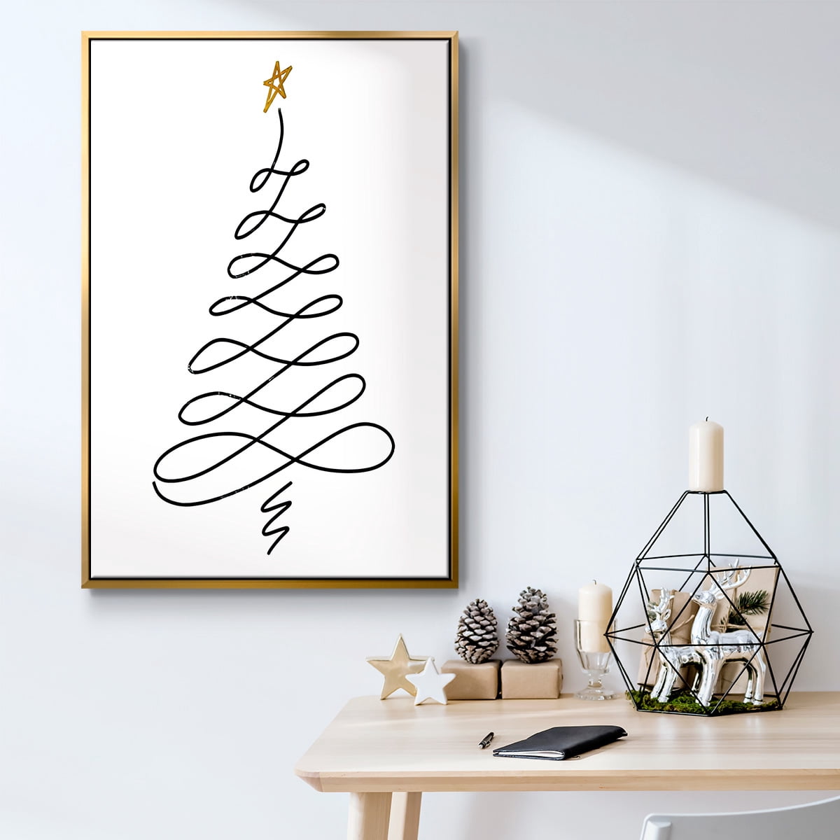 Christmas Tree III - Framed Gallery Wrapped Holiday Canvas - 27 x 41 - Gold Frame