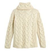 ARAN WOOLLEN MILLS Womens Aran Knit Sweater, Merino Wool Cowl Neck Cable Knit - Natural - Large