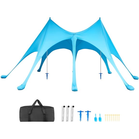 VEVOR Beach Tent Sun Shelter, UPF50  Sun Protection, 9.2 ft Tall, 20 x 13 ft, Easy Pop Up Beach Canopy with Sandbags, Stability Poles, Sand Shovels, Portable Shade for Family Outings, Camping,Fishing