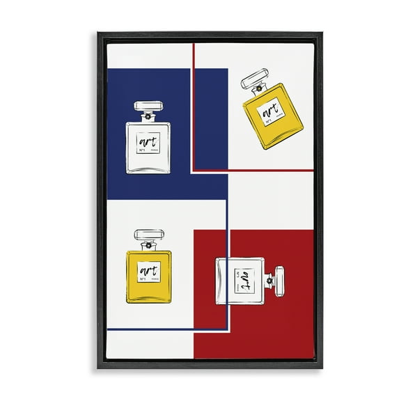Stupell Industries Classic Design with Perfumes Beauty & Fashion Painting Black Floater Framed Art Print Wall Art, 17 x 25