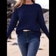 thumbnail image 4 of Suéter de Otoño 2025 para Mujer, Jersey de Punto Acanalado de Larga, Holgado, Cuello Redondo, Murciélago, Suéter Dividido. Azul Marino M, 4 of 9