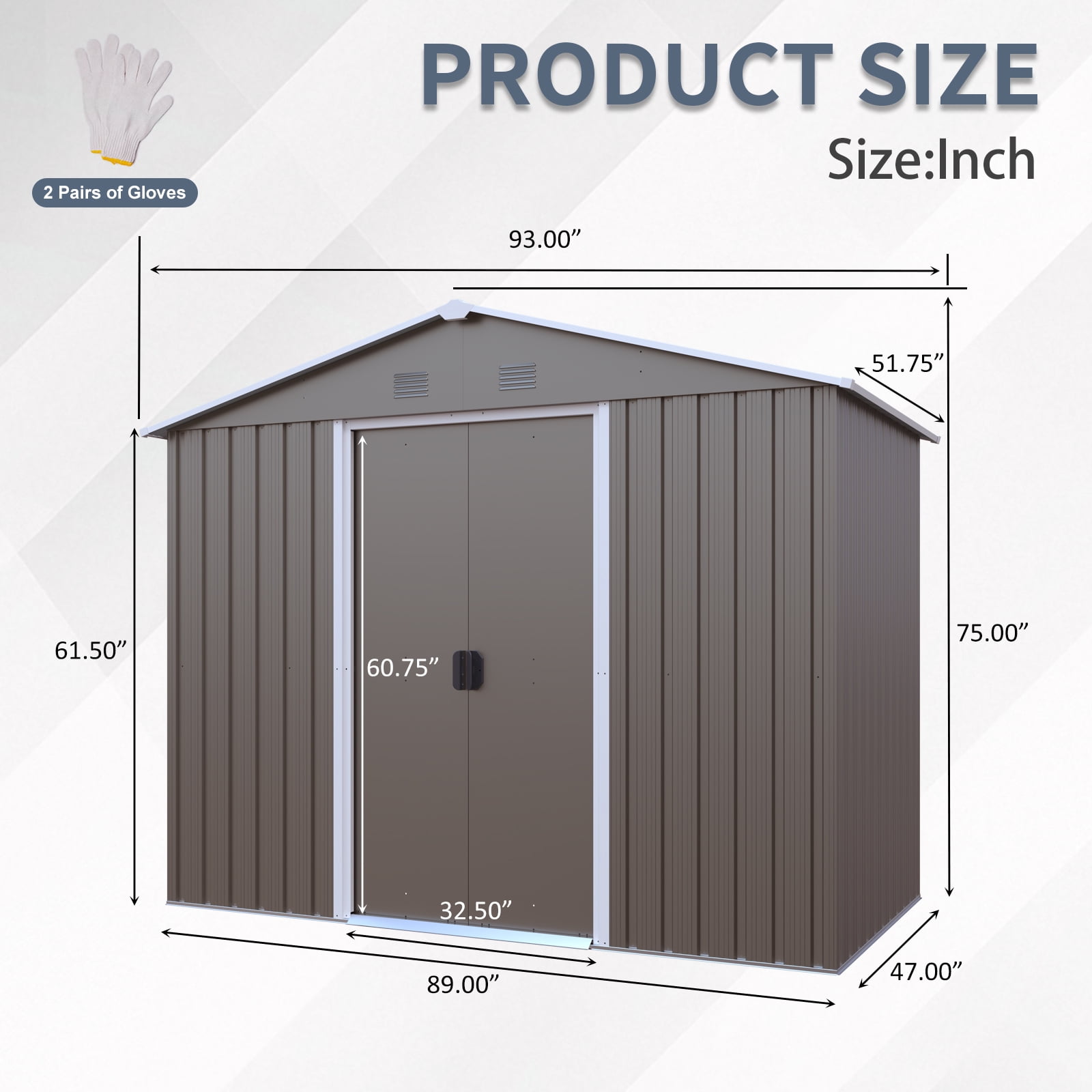 Olurrisa 8x4ft Gray Outdoor Metal Storage Shed with Metal Foundation, Galvanized Steel Lockable Shed with Sliding Doors