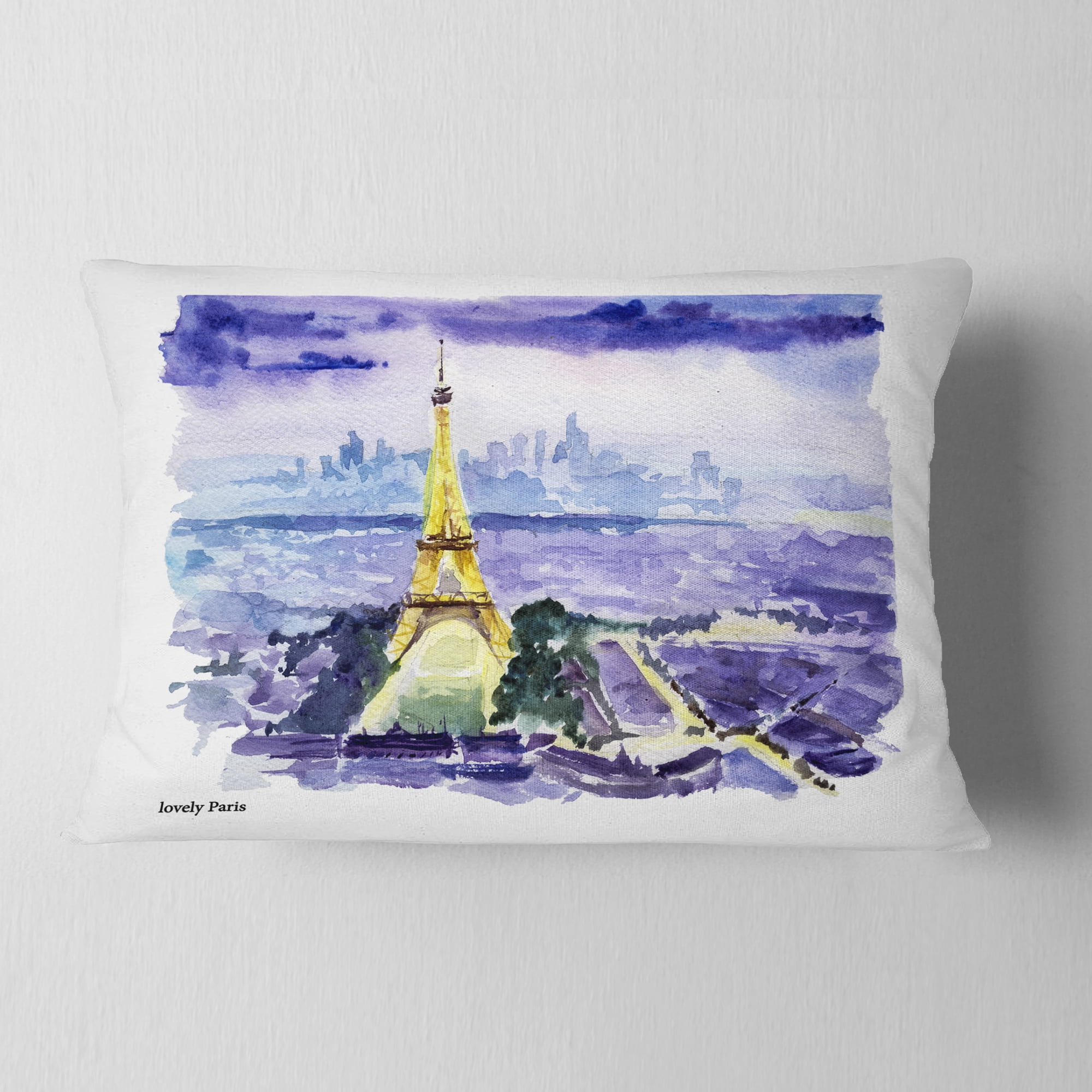 Designart Paris Eiffel Toweron Blue Background - Contemporary Throw Pillow - 12x20