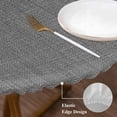 thumbnail image 4 of Round Table Cover 55-60 Inch Vintage Dark Gray Waterproof Reusable Table Cloth Round Fitted Vinyl Tablecloth with Elastic Edged for Parties Outdoors, Farmhouse Retro Solid Color Linen Texture, 4 of 9