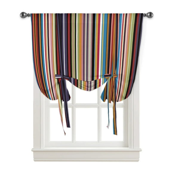 Geometric Stripes Window Curtain for Living Room Roman Curtains for Kitchen Cafe Tie Up Short Drapes