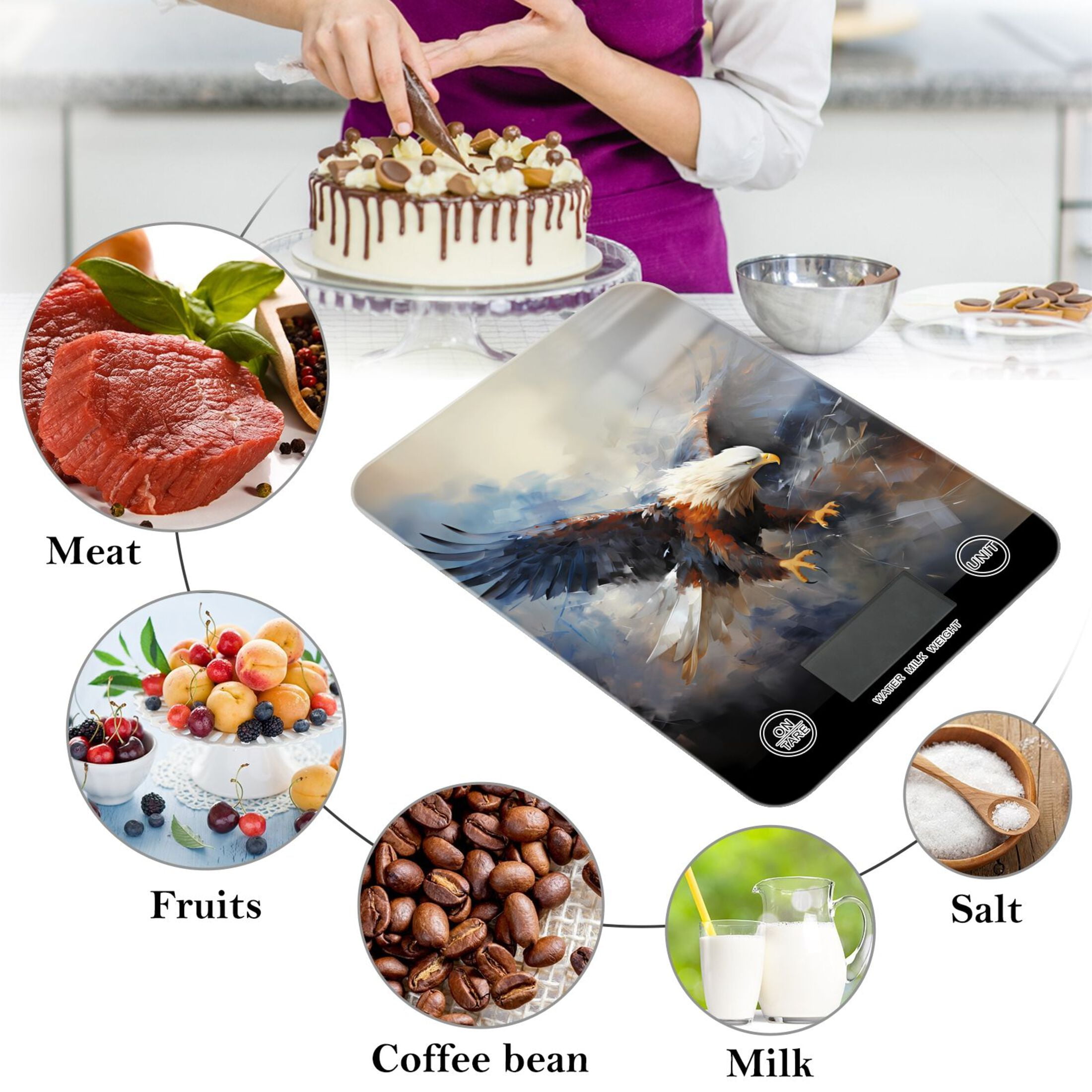 Eagle by Painting Food Scale Digital Kitchen Scale Waterproof Tempered Glass Tare Function 11 lb for Baking Cooking Meal Prep