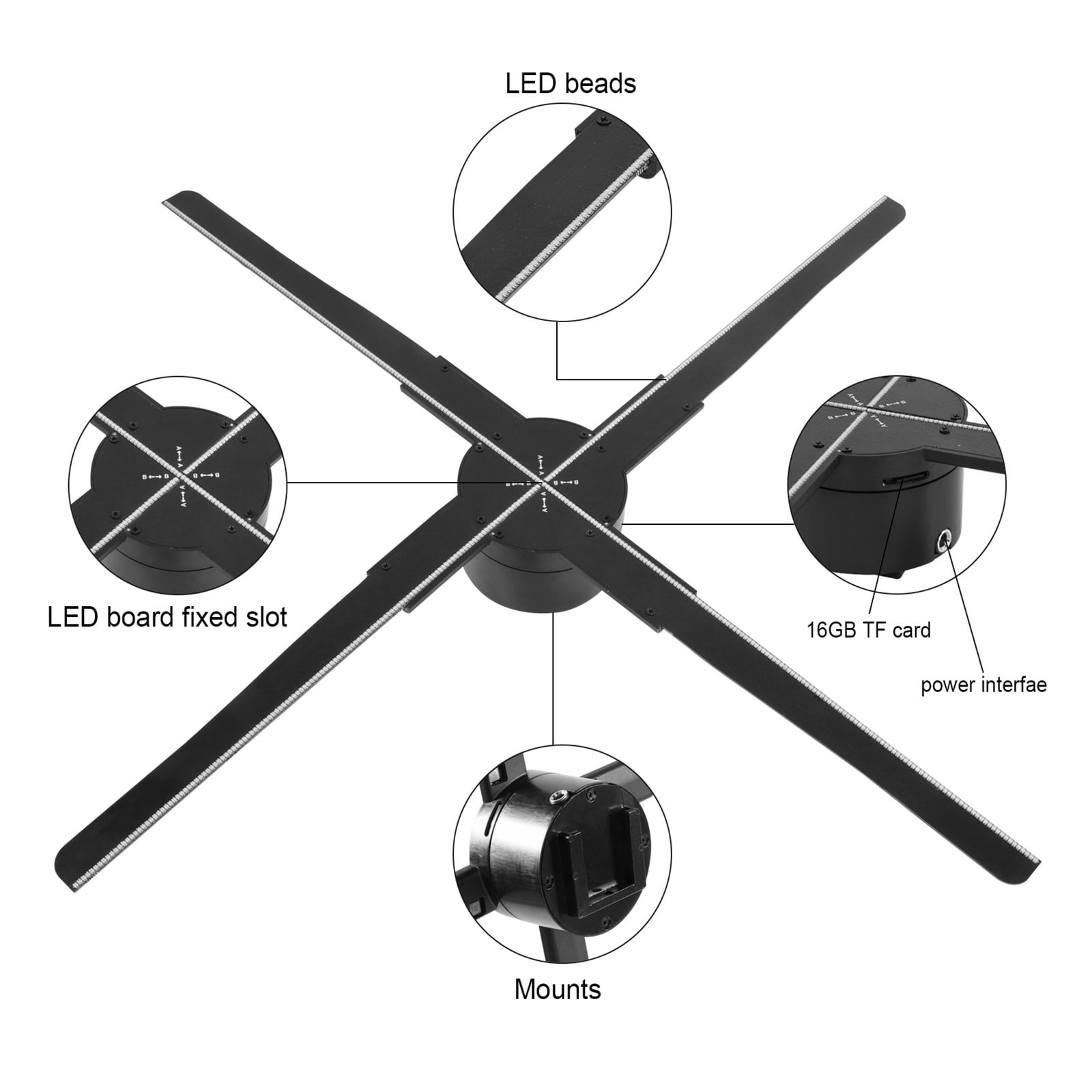 20.47" 3D Holographic Fan Projector Naked-eye Holographic 3D Projector For Sky Light,Shops,Bars,Advertising Signs ,High-Brightness