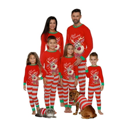

YiLvUst Family Matching Christmas Pajamas Set Cartoon Tops with Stripe Pants Suit Sleepwear for Kids Teens Adults Pet Dogs
