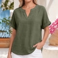 thumbnail image 2 of Summer Sales Womens Summer Tops Loose Comfy V‑Neck Linen‑Cotton Short Sleeve Summer Blouses Oversized Tshirts for Women Under 12$, 2 of 9