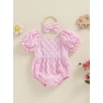 thumbnail image 2 of Suealasg 2Pcs Baby Girl Summer Outfits 3 6 12 18 Months Infant Short Sleeve Plaid Print Romper +Headband Newborn Girl Clothes, 2 of 7