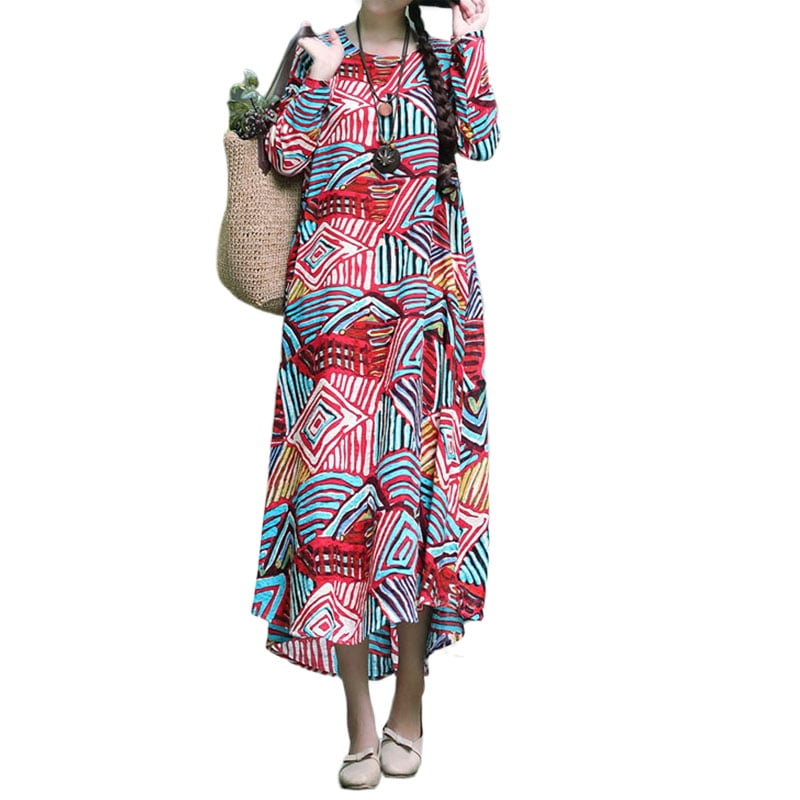 ZANZEA Oversize Women Long Sleeve Floral Stripe Shirt Dress Full Length ...