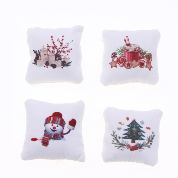 YaoZQ 4-Pack of Mini Christmas Pillows For Dollhouse. A Miniature Decorative Throw Pillow Ornament. A 1:12 Scale Christmas Accessory For Tiered Tray, Wreath & Farmhouse Decor.