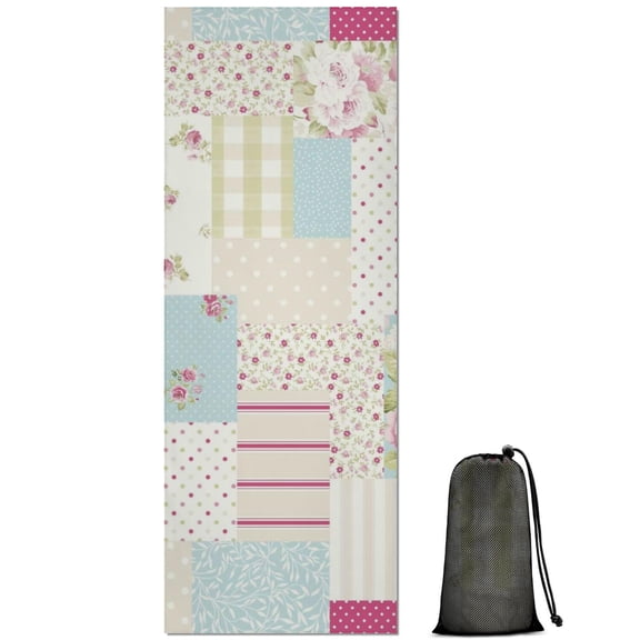 Pioneer Flower Floral Print Pattern Hot Yoga Mat Towel Non Slip for Hot Yoga - Quick-Drying Yoga Mat Cover with 4 Corner Pockets with Travel Bag - Hot Yoga Towel Non Slip 70"x26"