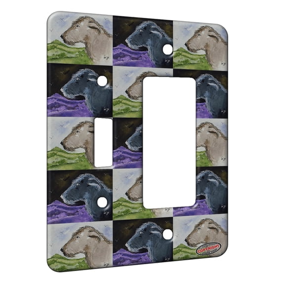 KuzmarK™ 2 Gang Single Toggle / Single Duplex Rocker Wall Plate - Irish Wolfhound in Summer Landscape Dog Pattern Art by Denise Every
