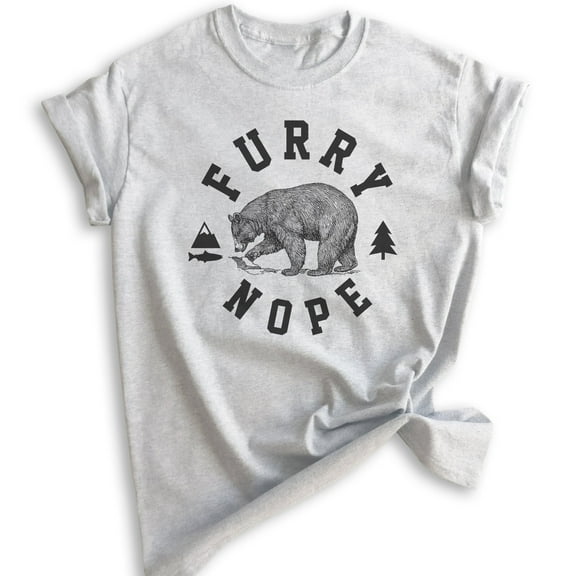 Furry Nope Bear Shirt, Unisex Women's Men's Shirt, Bear Shirt, Outdoors Shirt, Camping Shirt, Animal Shirt, Heather Ash, Medium